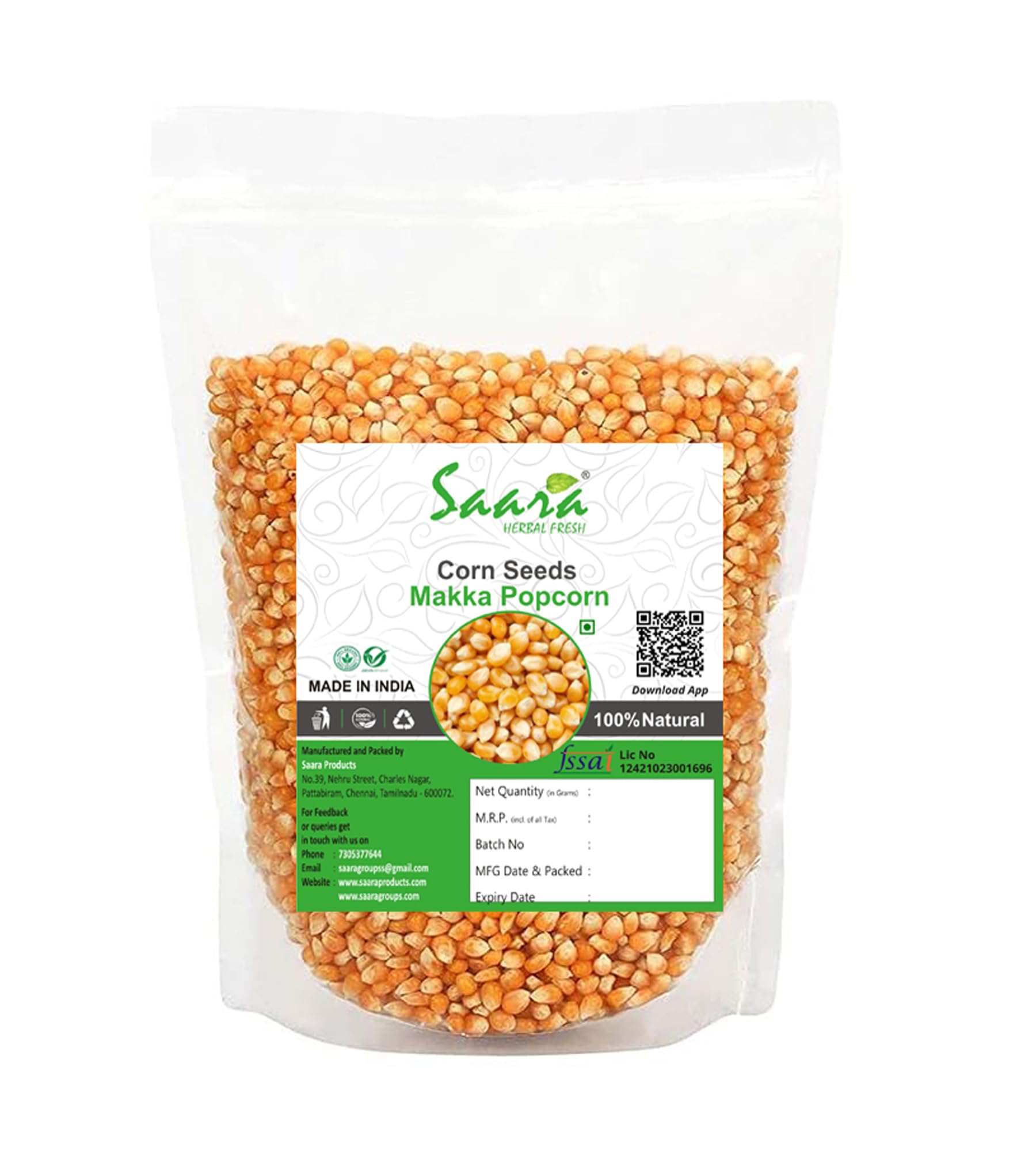 Saara HERBAL FRESH Corn Kernel Seeds 200g, Makka Popcorn, Popcorn Kernels,Raw Maize, Ready to cook, 200g(Pack of 2 X 100g) (B097R2P9D8) Amazon Price History, Amazon Price Tracker