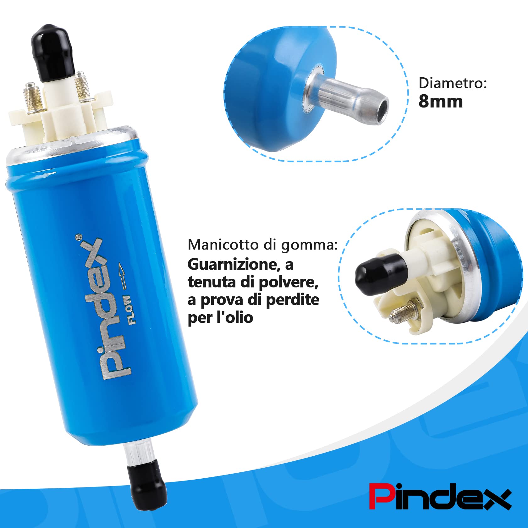 Pindex 7.21440.51.0 Ekectic Pompa Carburante 12V Pompa Benzina,Pompa in Linea 95L/H,2.27-0.38Bar,3.19-5.51Psi,Blu