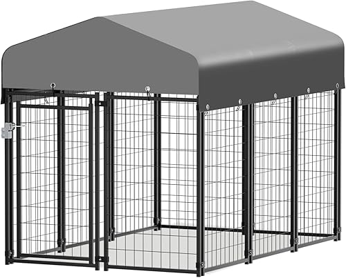 Miniatura 9 de Magshion Perrera y jaula para perros medianospequeños con cubierta impermeable, alambre con cerradura para exteriores, para patio trasero, corralito