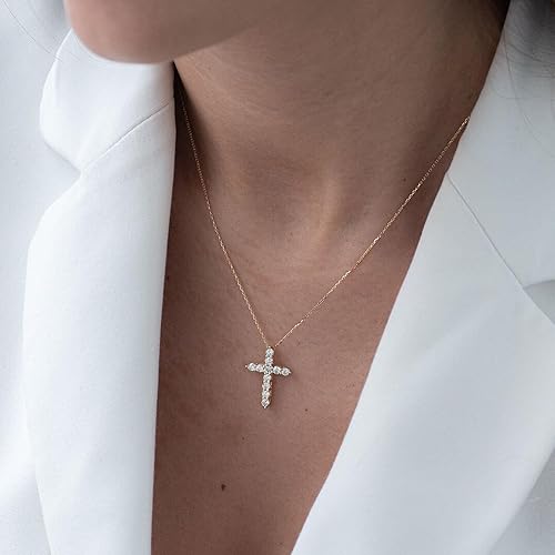 Miniatura 3 de Collar de cruz para mujer, chapado en oro de 14 quilates, delicado collar de cruz en capas, collar de mal de ojo, collar simple de cruz lateral,