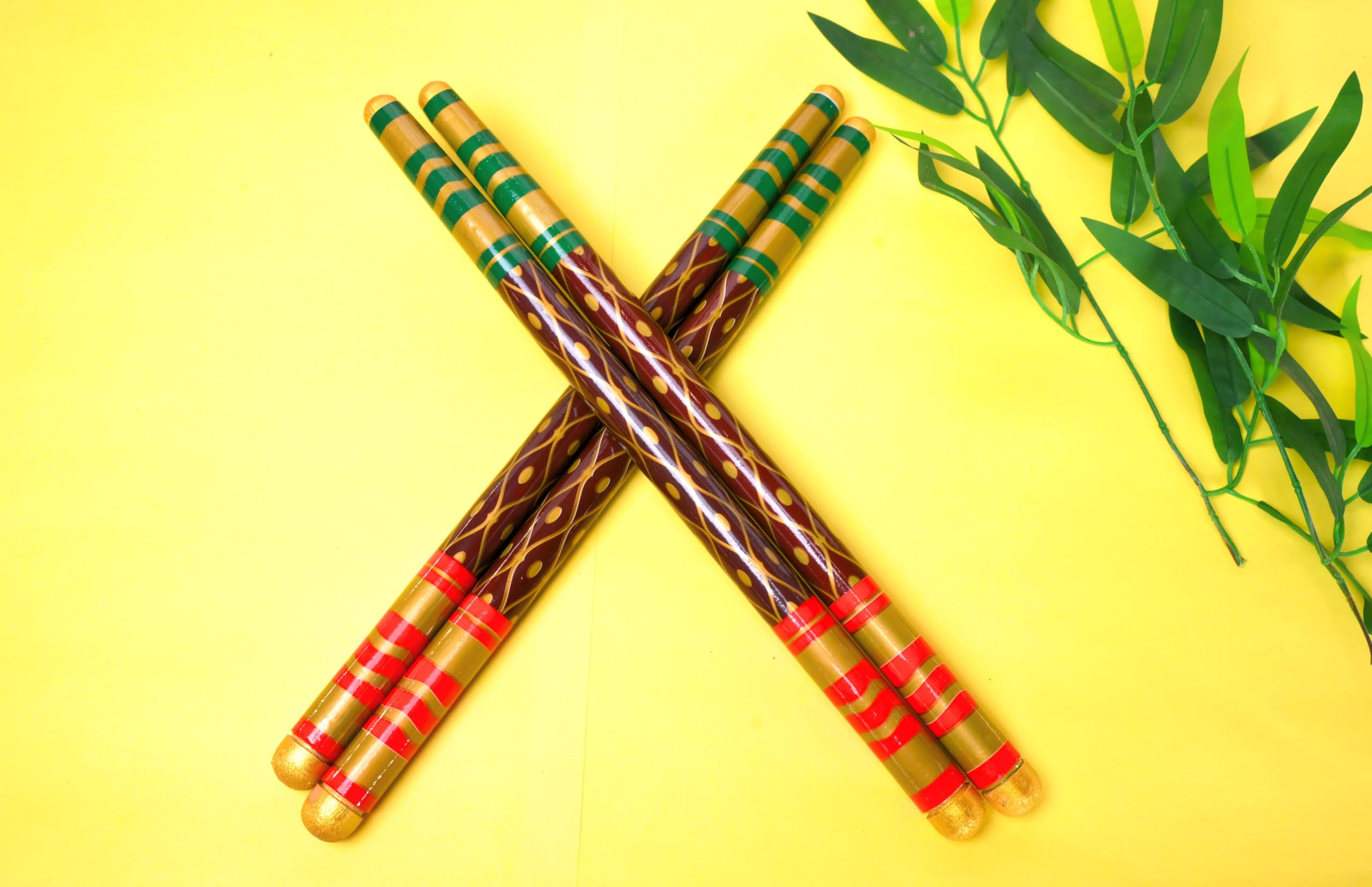 Premium Hardwood Dandiya Sticks – Red Brown Green (RBG) Design | 37cm Garba Raas Sticks (22mm) | Traditional Multi-Color Pattern – 2 Pair Set (175g Per Pair)-image-37