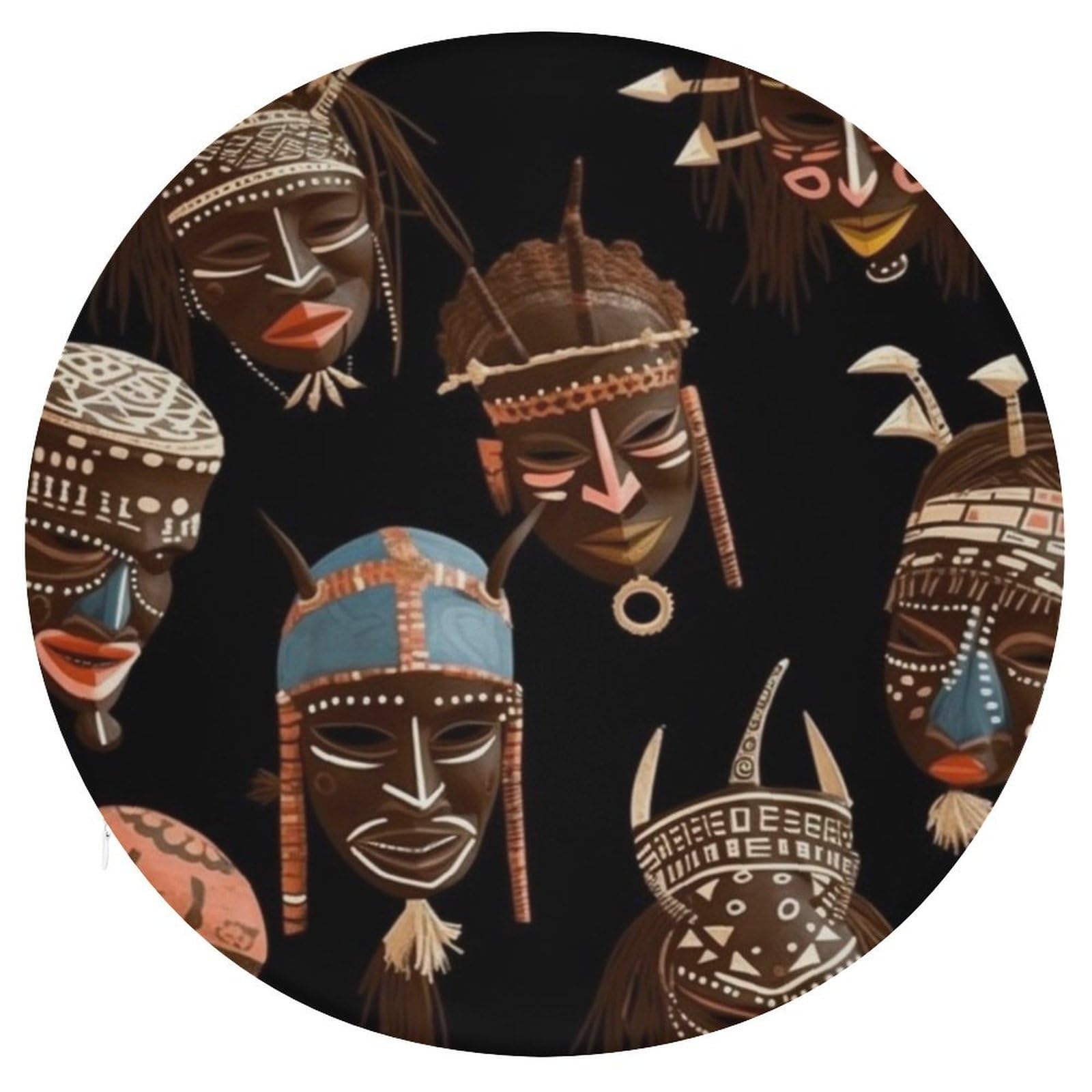 LZQPOEAS African Ritual Ethnic Tribal Round Chair Cushion 15 Inch, Detachable Memory Foam Seat Cushion,Circle Stool Cushion, Soft Round Chair Pad with Removable Cover