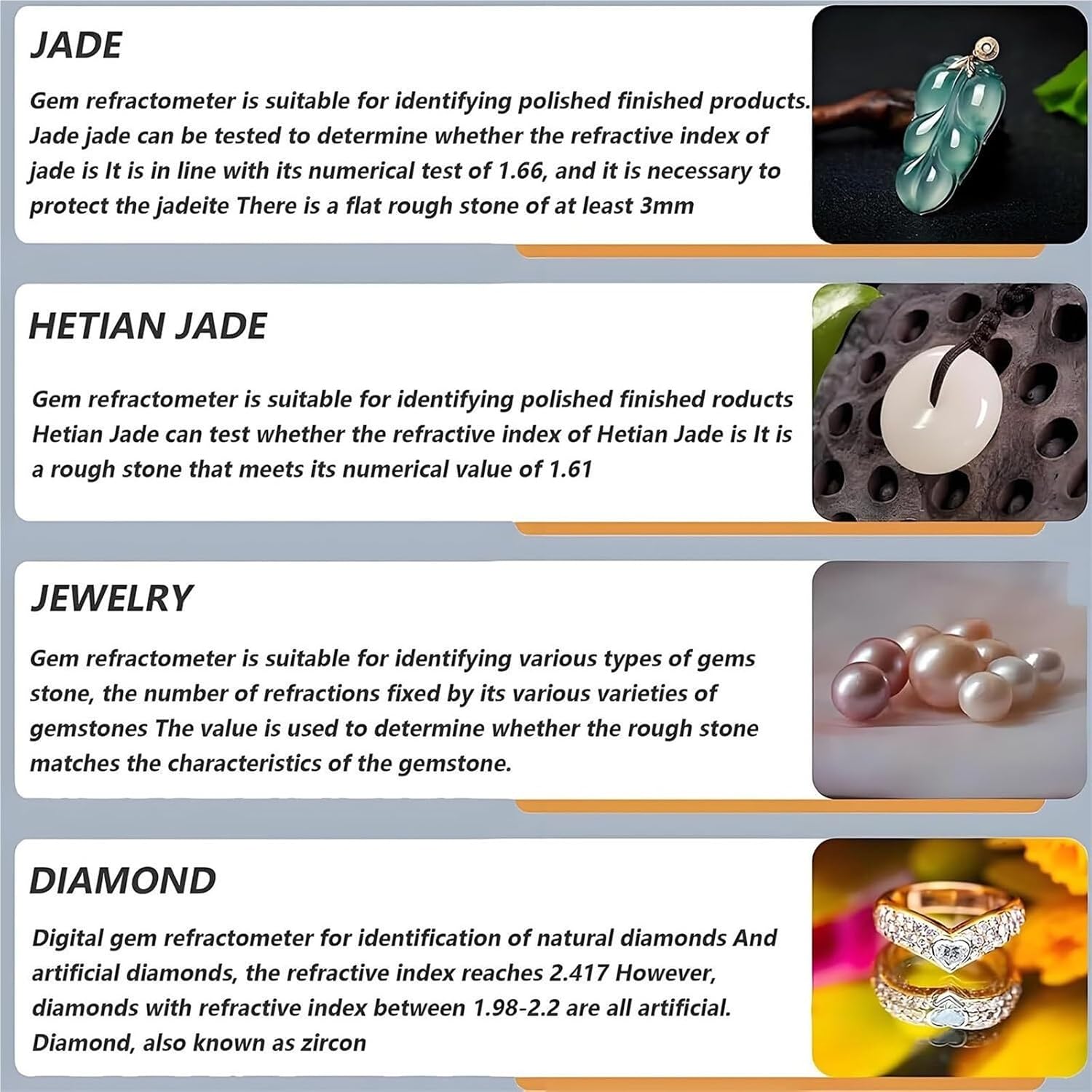 Portable Gem Refractometer with LCD Display Refractive Index 1.300-3.000 for Diamonds Jewelry Jade Crystal Testing