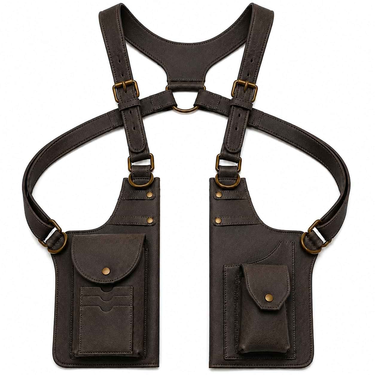 Double Shoulder Underarm Bag, Crazy Horse PU Leather, Unisex Hands-free dual-shoulder carry with quick-access front pockets and discreet back zipper storage in textured crazy horse PU