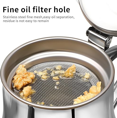 Miniatura 6 de Cabilock Colador de aceite, recipiente de grasa de tocino con colador, colador de aceite de cocina de acero inoxidable, dispensador de aceite para