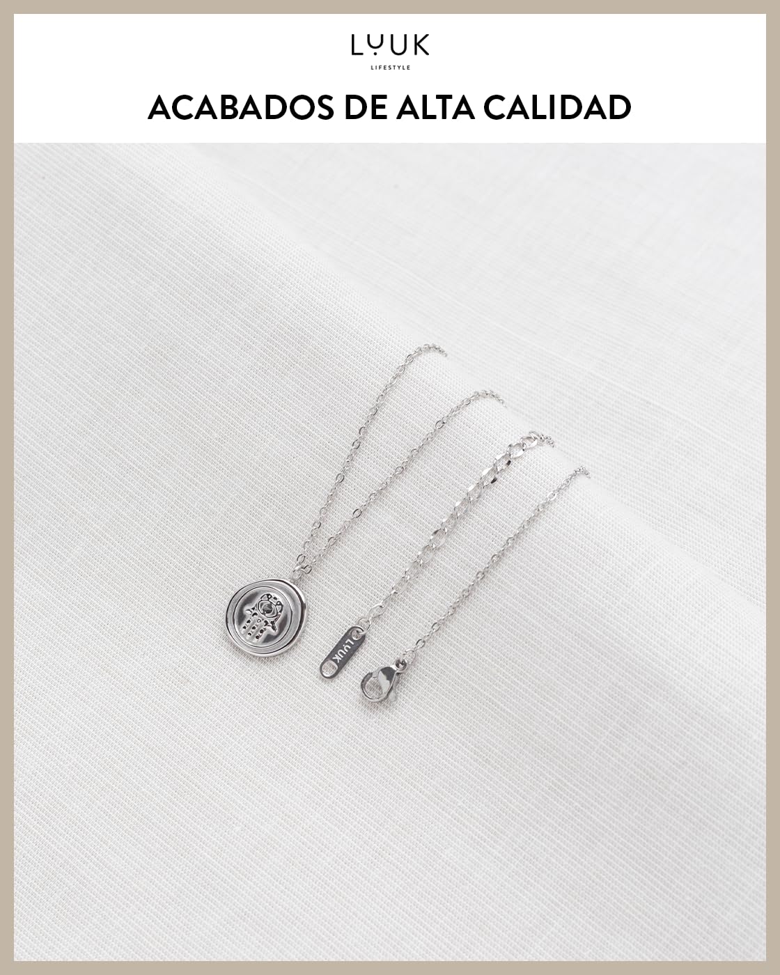 LUUK LIFESTYLE Collares de acero inoxidable para mujer con finos amuletos de la suerte y tarjeta mensaje HAPPINESS, Idea de regalo Mujer, Hermana, Hija, Navidad, Plateado, Dorado, Oro rosa (50cm ca.)
