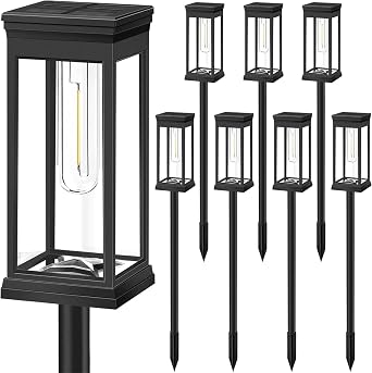 Aoresac Solar Powered Lawn Lamp, Pack of 8 Solar Pathway Lights with Ground Spike, Durable and Versatile Outdoor Landscape Lighting, Easy Installation for Pathways, Gardens, Patios