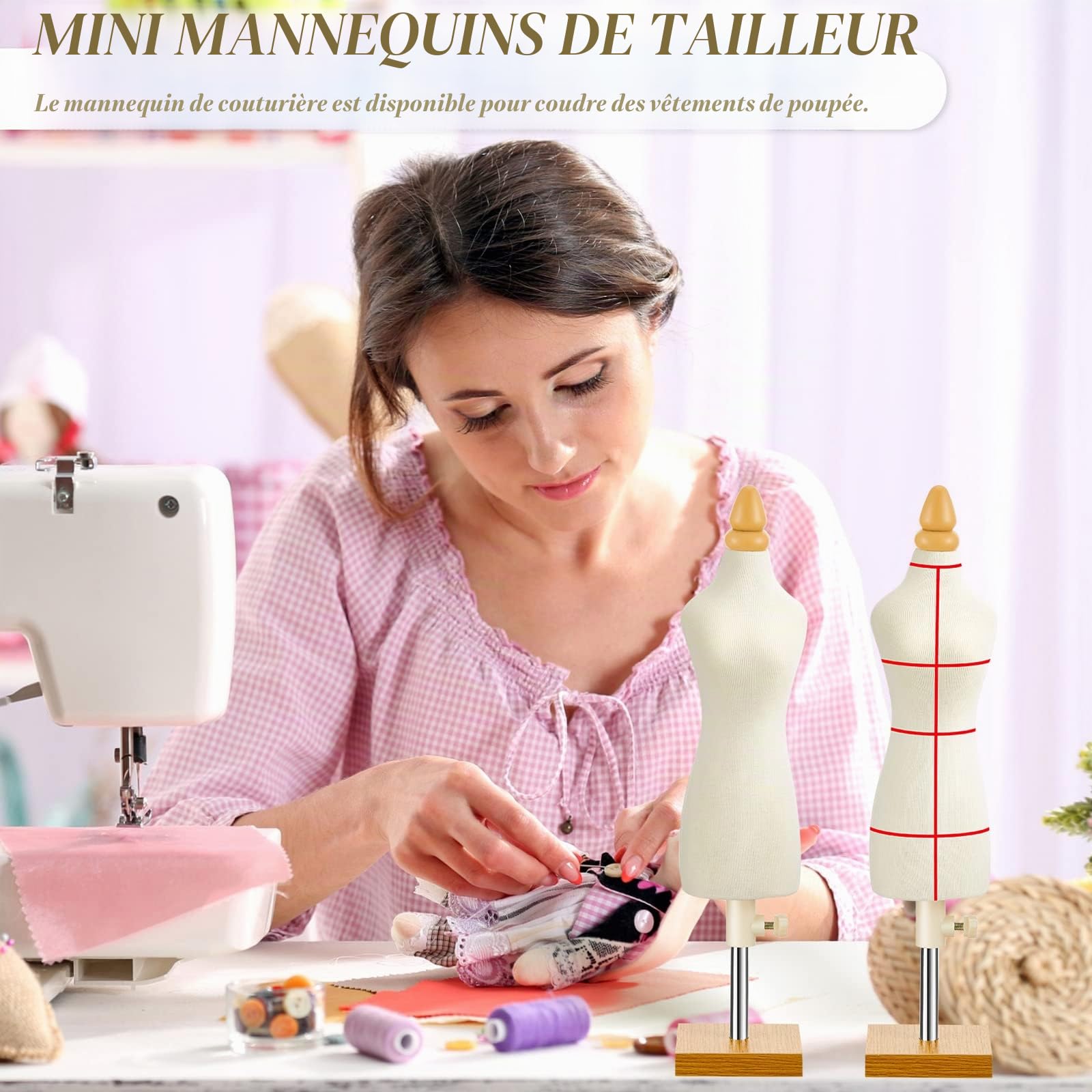Lot de 10 mini mannequins de couture pour femme - Taille 1/4 - Avec patch rouge - Pour couture flexible