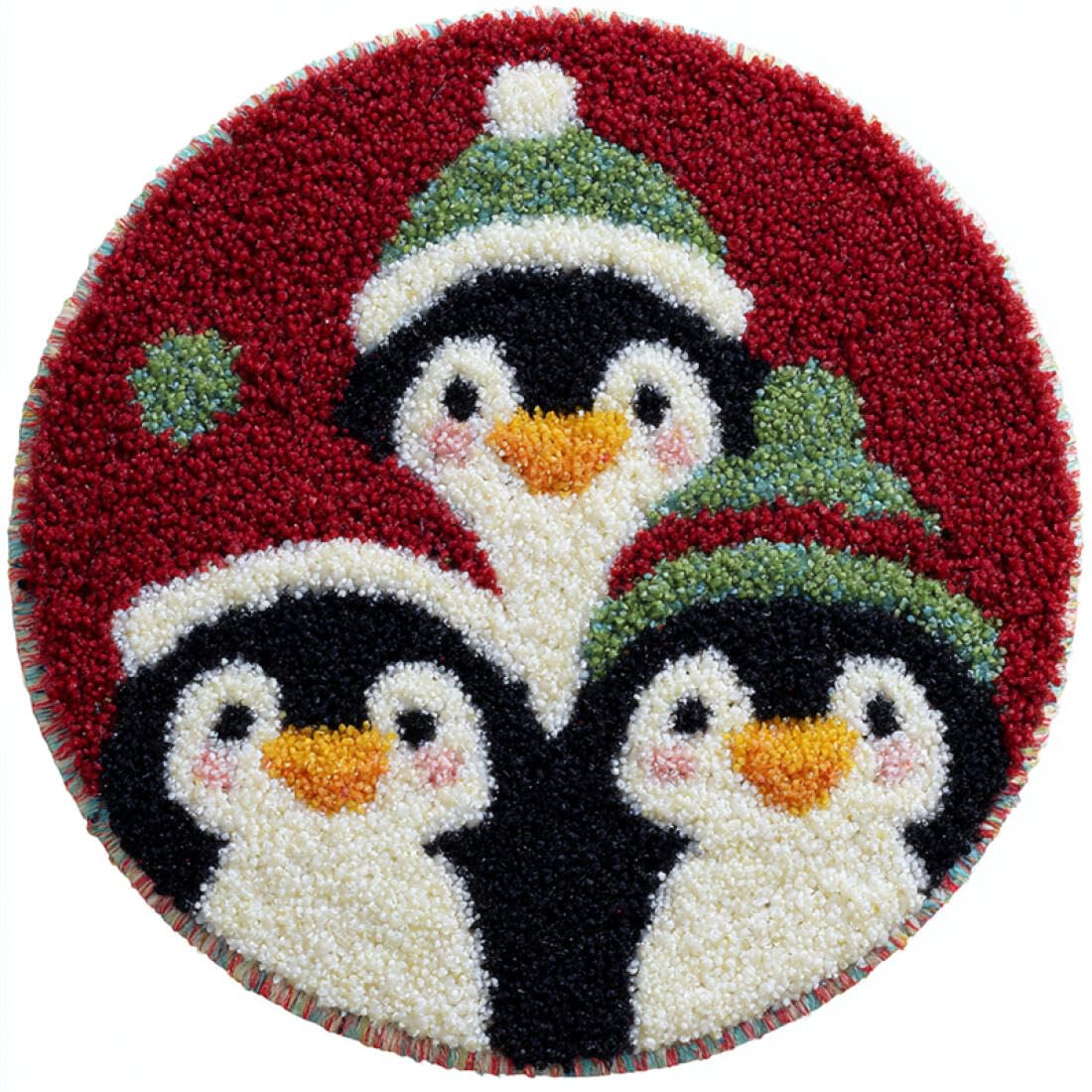 Rqwybcaxn DIY Latch Hook Rug Kit for Beginners Animal Crochet Starter Kit Cartoon Penguin 60x60cm Round Tapestry with Crochet Hook Bedroom Craft Gift