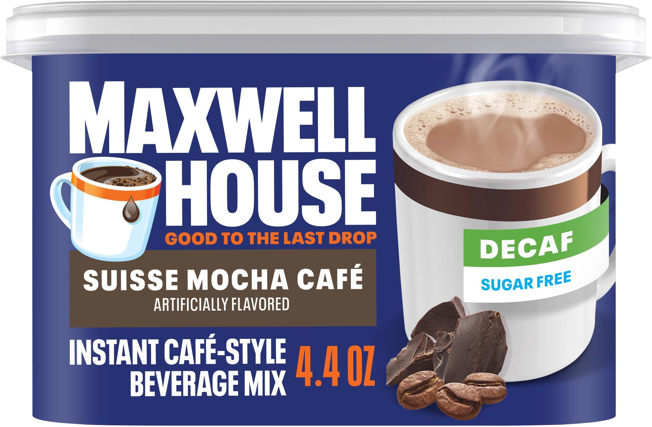 Instant Cafe-Style Beverage Mix, Decaf and Sugar Free, Easy to Prepare, 1 Canister, for Quick Morning Coffee or Afternoon Treat, Suisse Mocha Cafe, Kosher Dairy, 4.4 oz