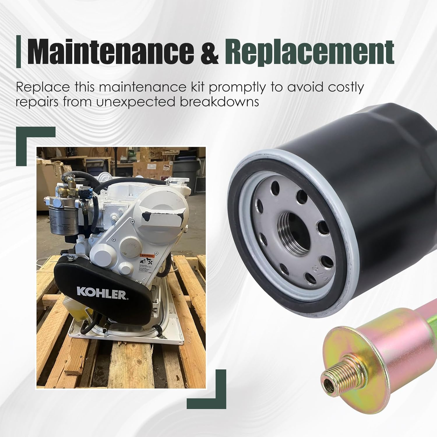 Maintenance Service Kit & Spark Plugs Compatible with Kohler Marine Gasoline Generator Models 4EF 5E 6EF 7.3E (Does not fit Diesel Generators) Replaces# 359978 BPR4ES 359771