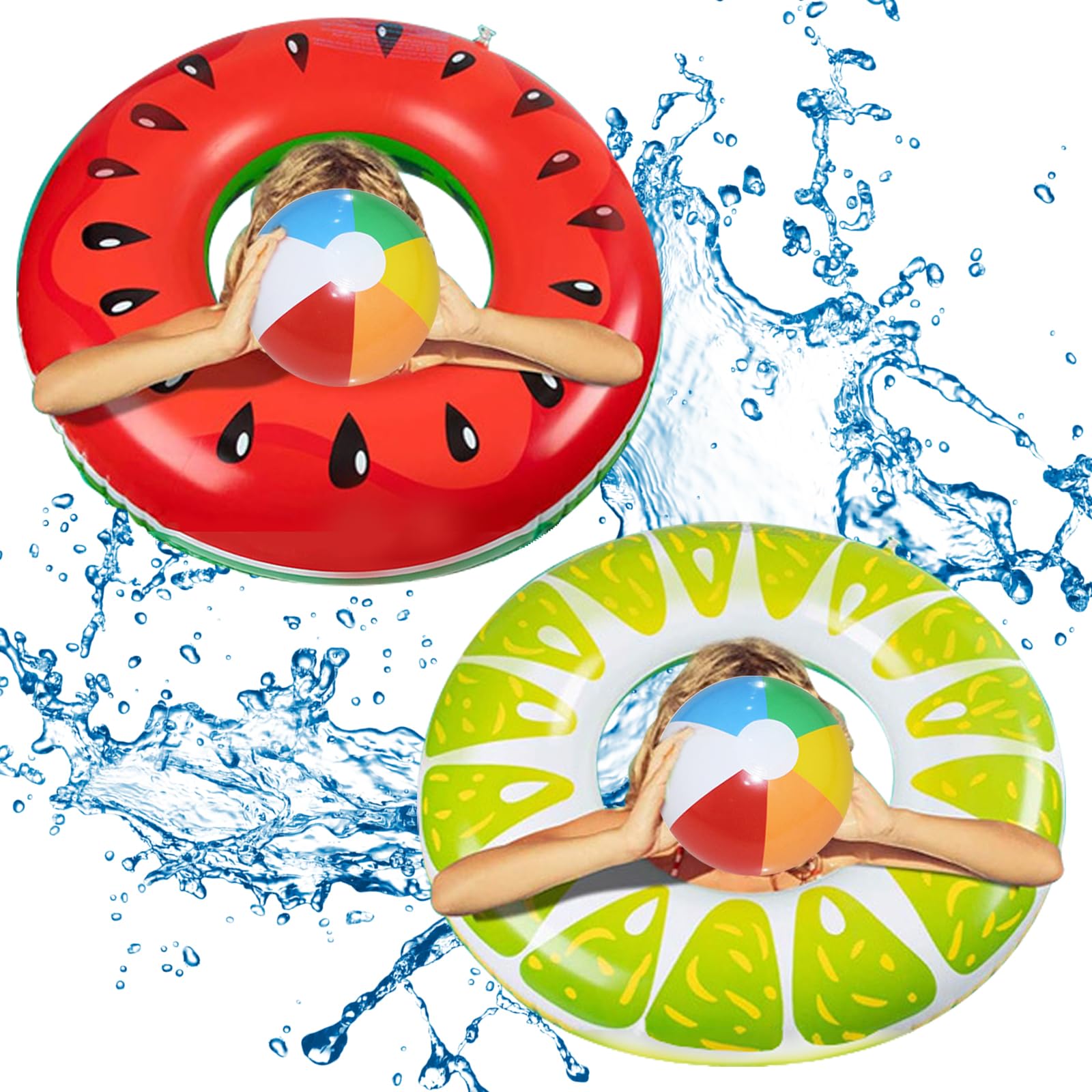 2 Pezzi Salvagente Gonfiabile con 2 Pcs Palloni da Spiaggia, Galleggianti Gonfiabili dello Stagno, Gonfiabili per Piscina per Adulti Spiaggia Nuoto Piscina Festa