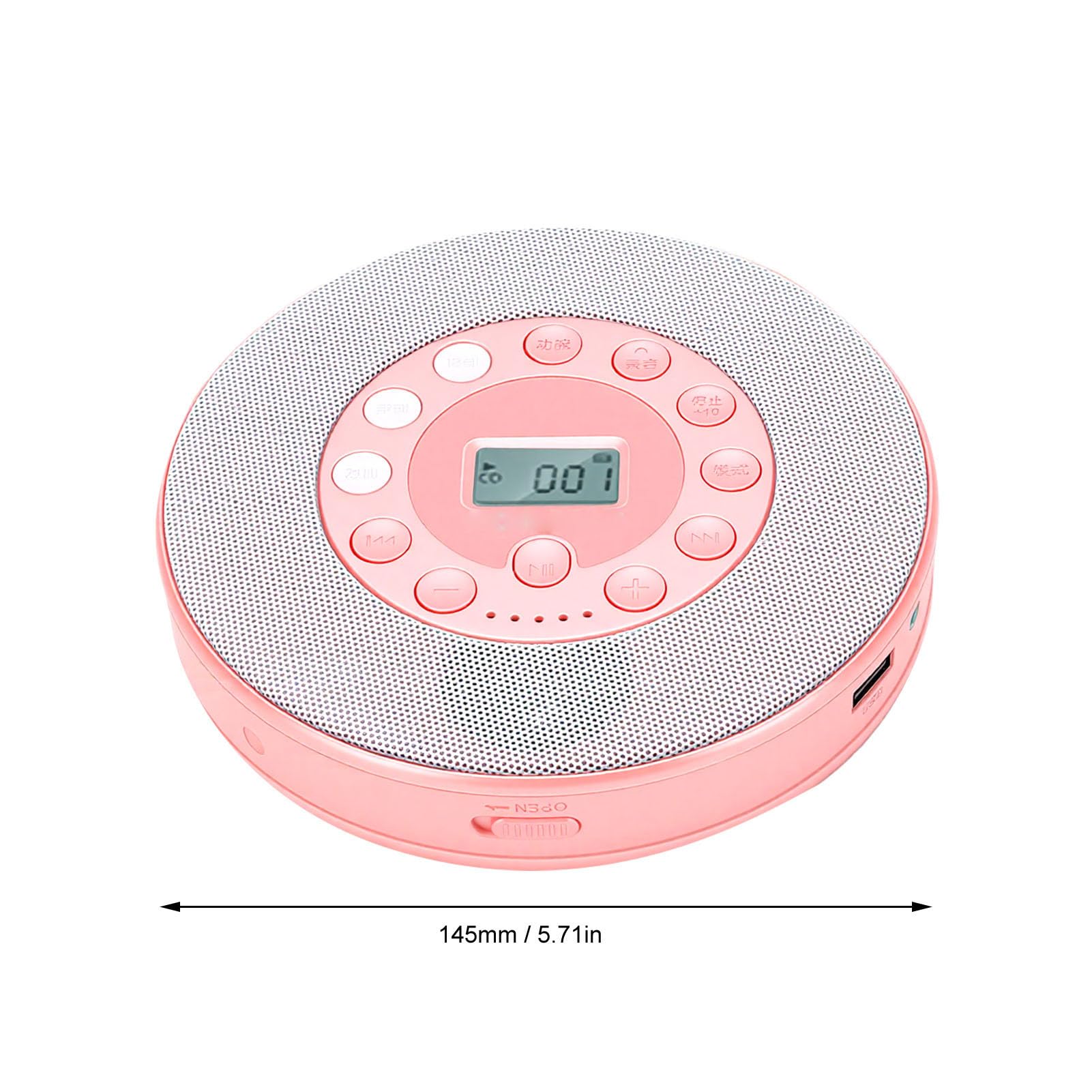 Generic Reproductor de CD Portátil con Batería de 2600 MAh, Reproducción de Memoria (Pink)