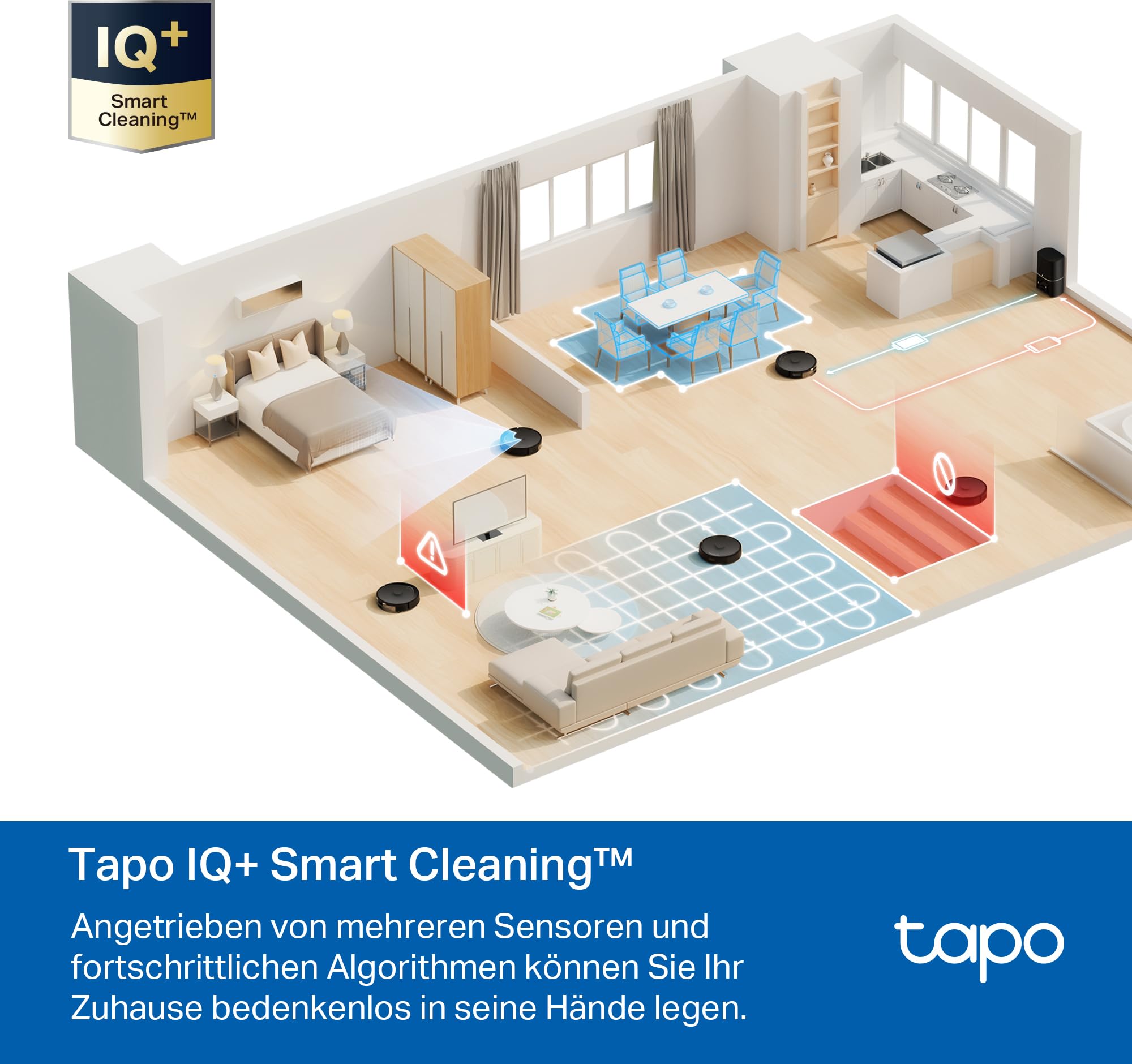 Tapo RV30 Max Saugroboter mit Wischfunktion, 5300Pa Ultra Starke Saugkraft, LiDAR+IMU Dual-Navigation, Alexa Sprachsteuerung, App