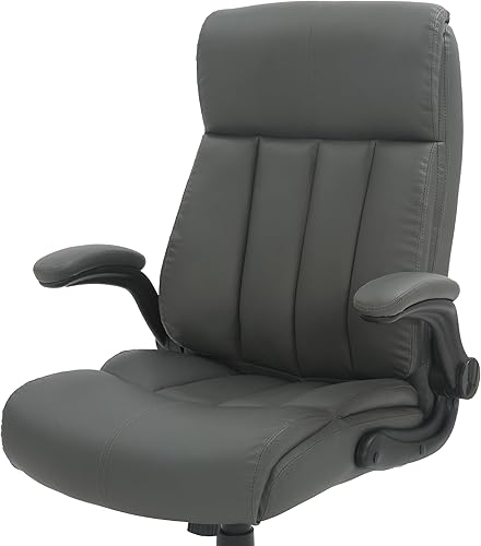 Miniatura 9 de Silla de oficina ergonómica de piel sintética, silla de escritorio ejecutiva acolchada con respaldo alto con reposabrazos abatibles, altura