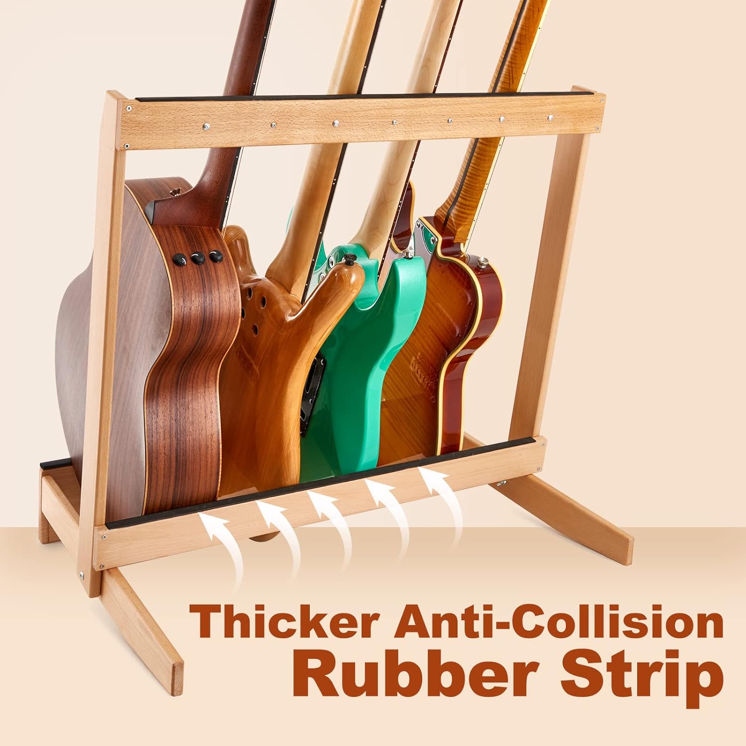 Penypeal Guitar Stand - Folding Design, Solid Beech Wood, Multiple Guitar Rack with Removable Retainers for Display and Storage