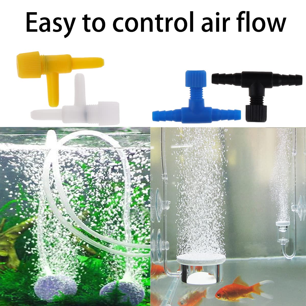 Aquarium Luftventil-Set, 48 Stück – 4 Typen (I,Y,T,L) Für 3/16 Zoll Schläuche, Schwarz