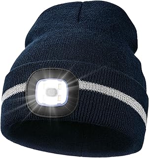Reflective Stripe LED Beanie Safety High Visibility Winter Hat with Light for Outdoor Work Sports Gifts for Men Dad