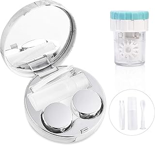 Contact Lens Travel Kit with Cleaner Washer, Portable Contact Box with Mirror Tweezers Remover Tool Solution Bottle for Outdoor Daily Use