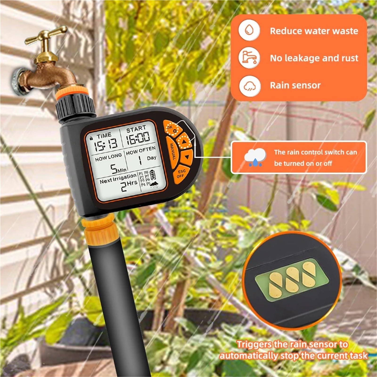 Sterownik nawadniania, Zestaw do nawadniania Garden Smart Timer IPX5 Wodoodporny Automatyczny sterownik podlewania LCD Może być używany trawników do podlewania trawnika