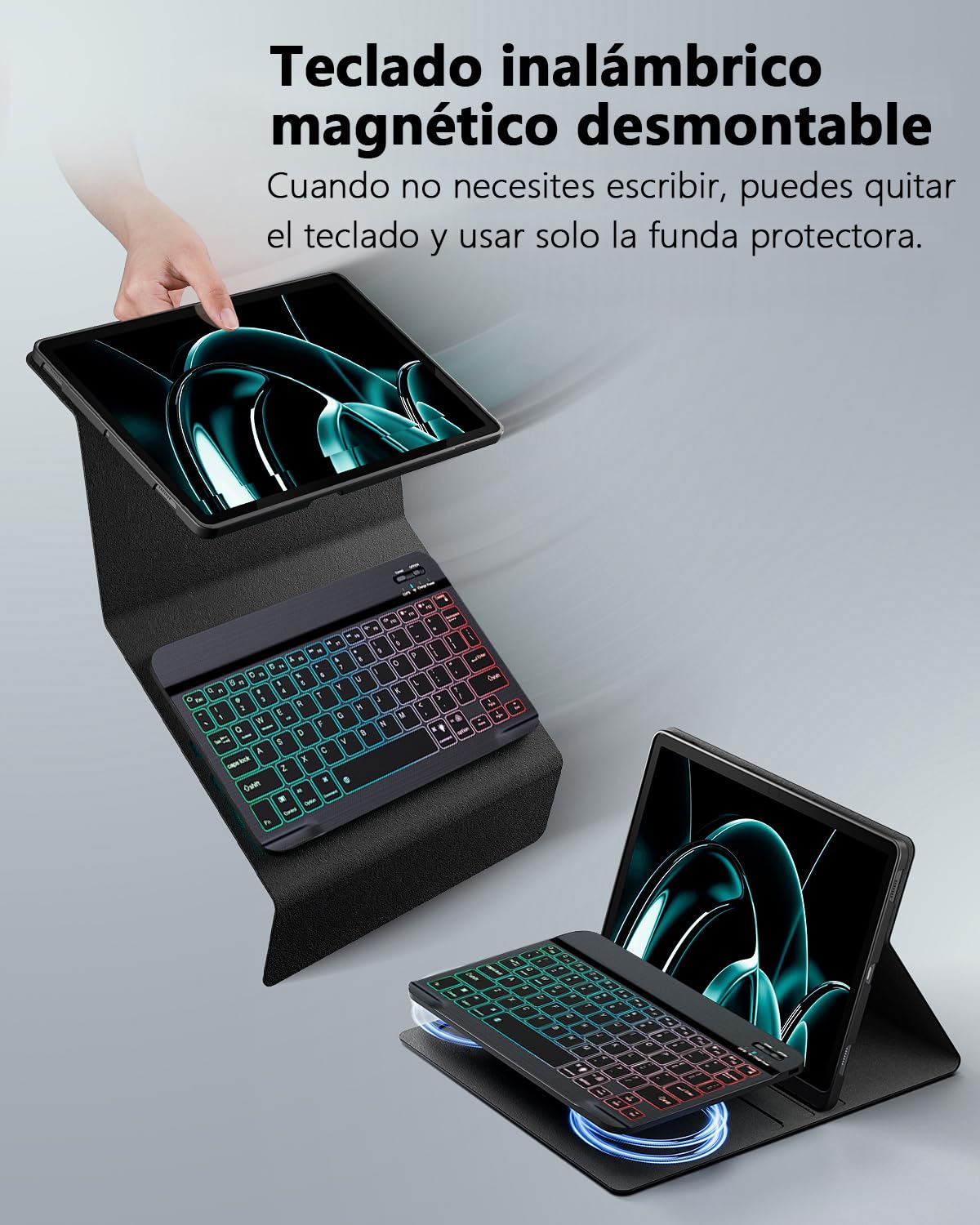 Para Lenovo Tab M11 (TB330) 2024 11 pulgadas/Lenovo Idea Tab (TB-336ZU TB-336FU) 2025 11 pulgadas funda con Teclado inalámbrico Bluetooth retroiluminado (teclado QWERTY, distribución española) y ratón
