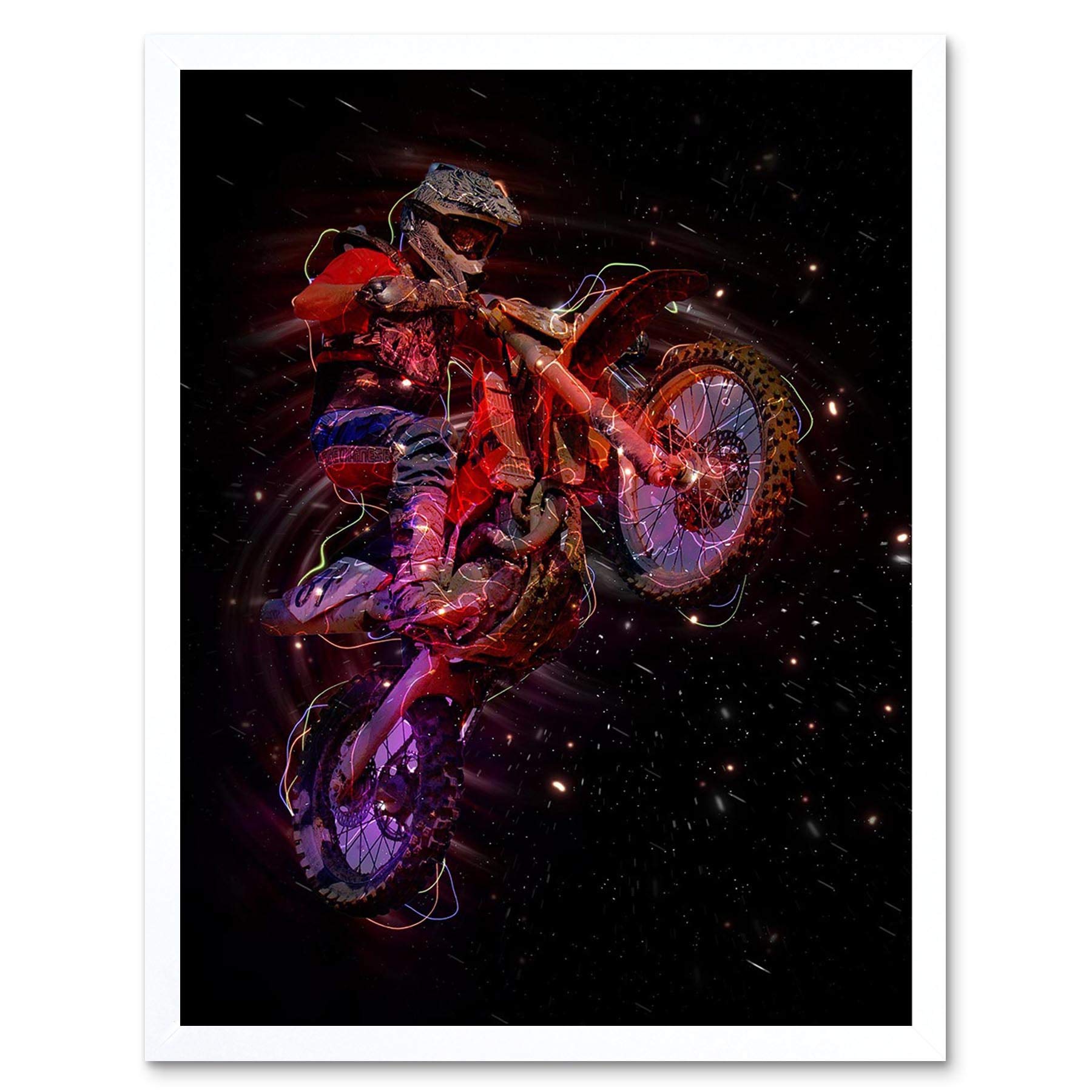 Wee Blue Coo Electric Light Motocross Bike Art Print Framed Poster Wall Decor 12X16 Inch