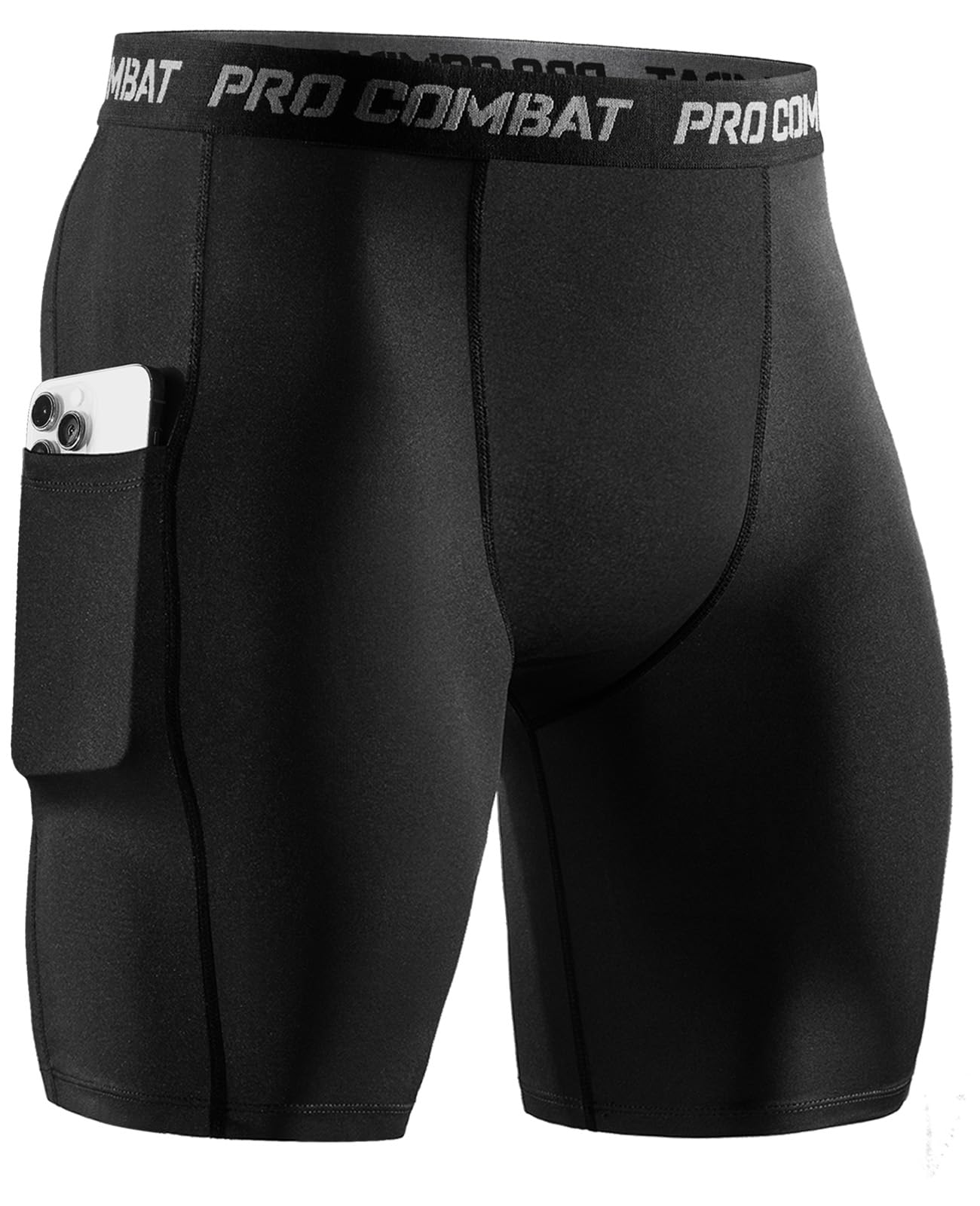 Niksa 1er Pack Herren Kompressionsshorts,Schnelltrocknendes Baselayer Unterhose Tights Kurz hochwertig, Sportshorts mit Handytasche, Schwarz, S