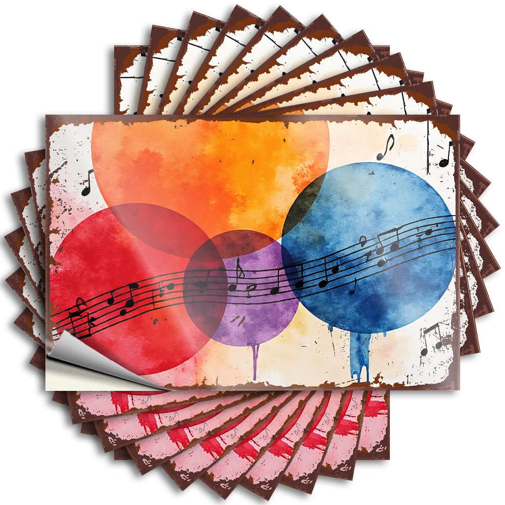 Fzfn Boys Colour Mimosa Bar Decor Decal - Affirmation Football Hard Music Notes On Colorful Overlapping Circles(6X9cm)