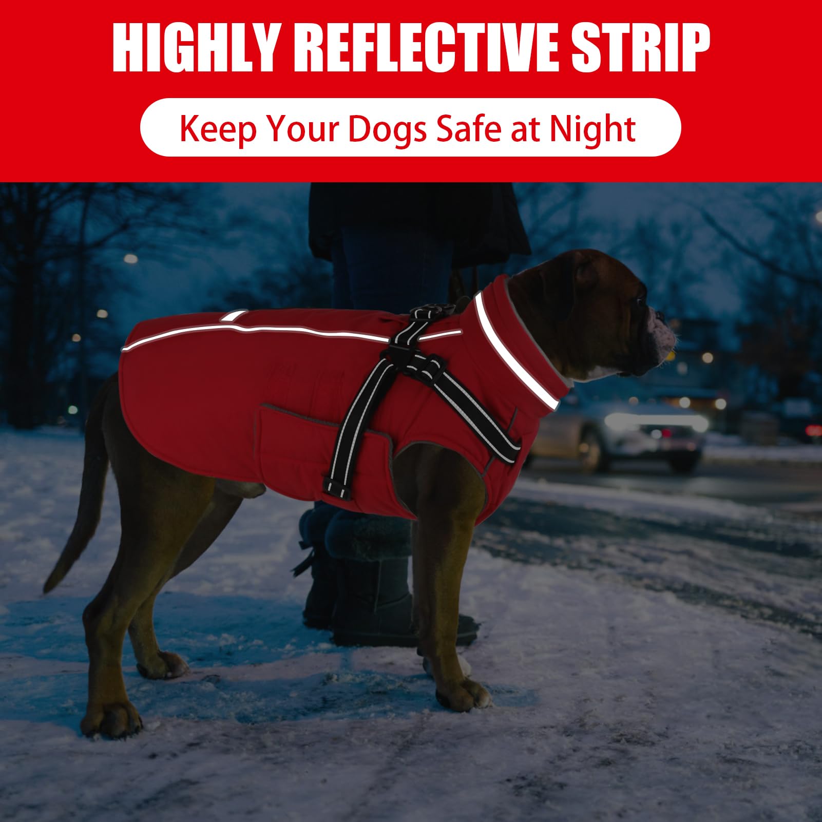 Doglay - Giacca per cani con imbracatura integrata, impermeabile giacca invernale per cani con tasca e un rotolo di sacchetto per la cacca, giacca riflettente regolabile per cani