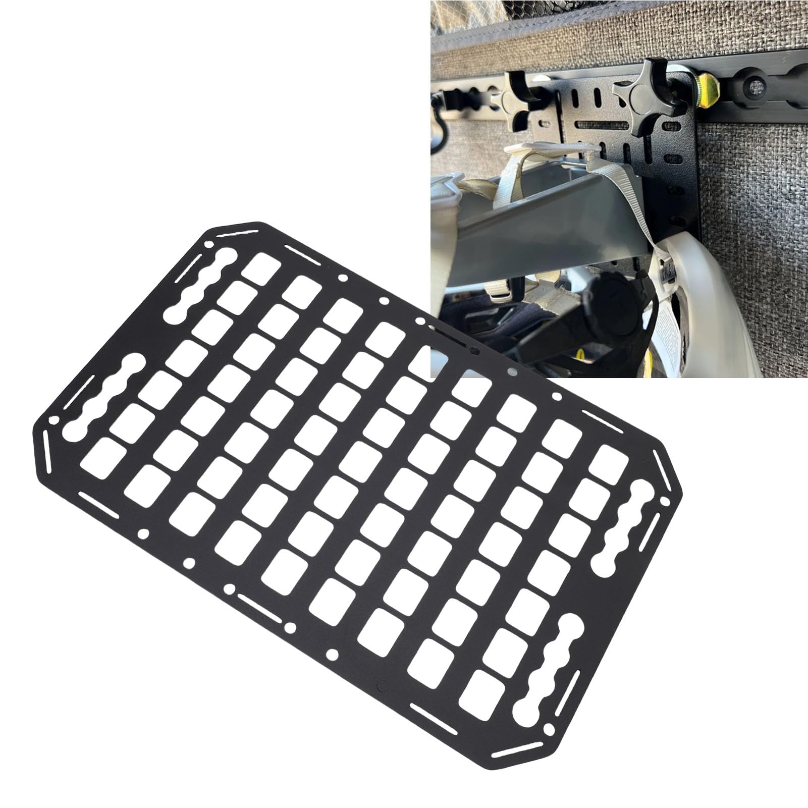 Akozon Panel Molle de Camión de Aleación de Aluminio Multifuncional, Organizador de Almacenamiento de Vía L para Automóviles, SUV, RVs, 483x311x2mm