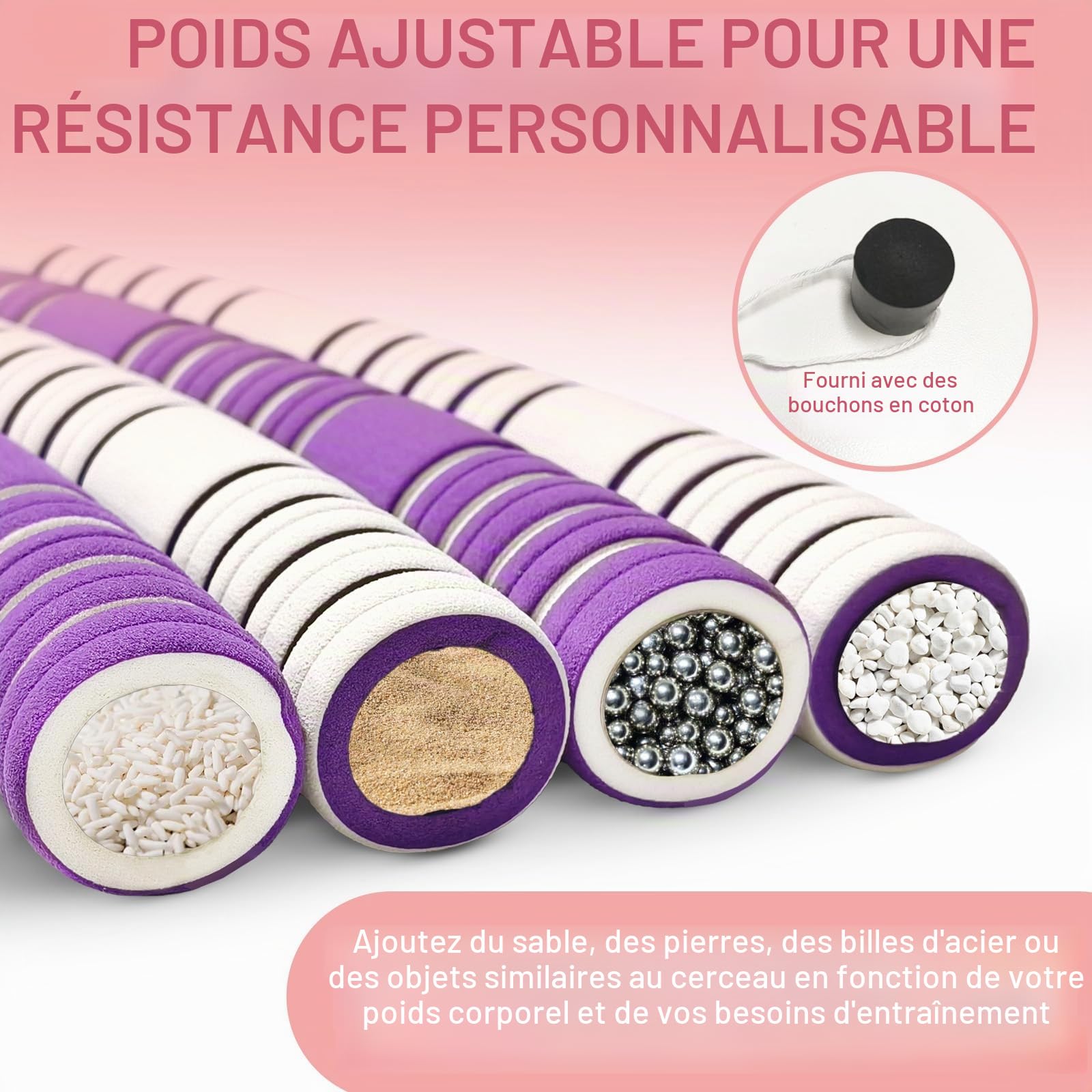 Cerceau Hula Hoop, Cerceau de Fitness pour Adultes et Enfants 0,9 kg, Fitness Perte de Poids, Anneau en Mousse - Vagues de Massage - 8 Segments - pour Débutants et Confirmés