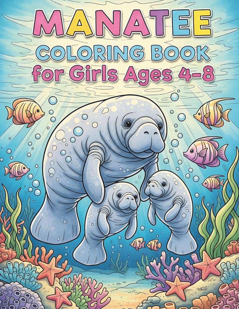 Cute Manatee Coloring Book for Kids Ages 4-8: Fun Ocean Animal Coloring Pages with Adorable Sea Cows and Simple Backgrounds