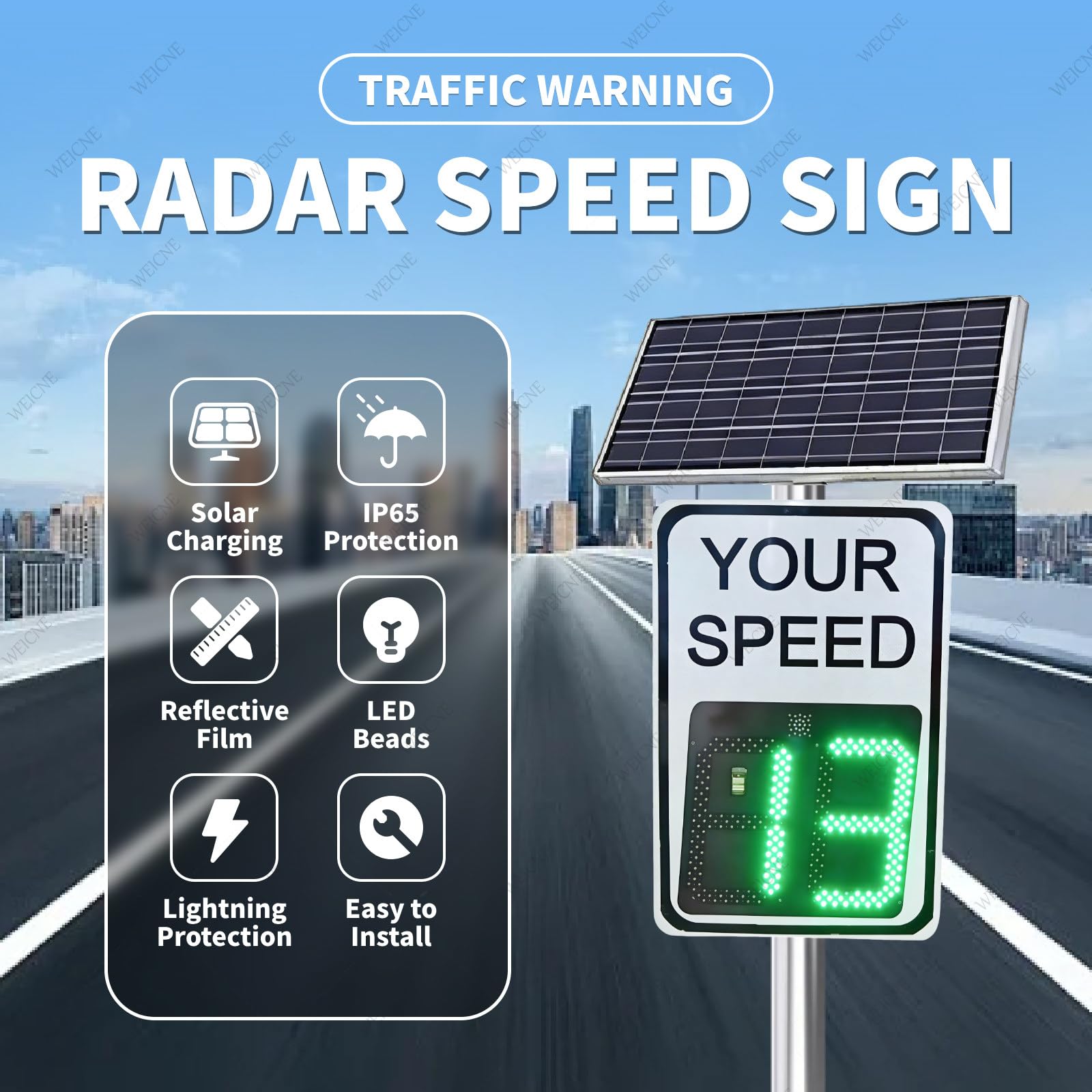 MIAOXIAOLONG 53 X70 Cm/ 60 X 90 Cm Señal De Velocidad con Radar Solar, con Detector De Velocidad, Juego Completo De Accesorios De Instalación Y Luz Intermitente De Copo De Nieve Yellow-53 * 70CM