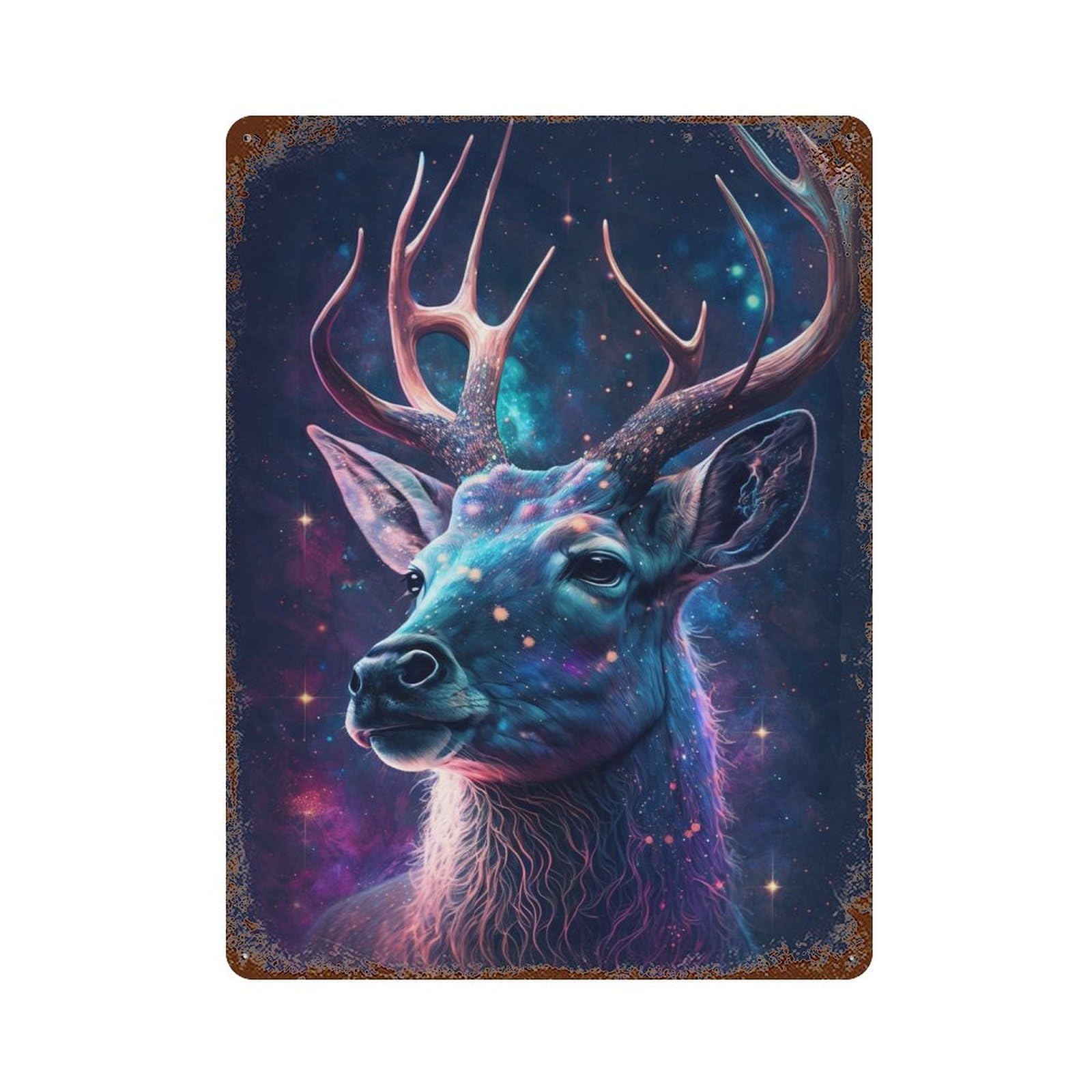 Galactic Deer Art Print-14 Rustic Tin Plaque 15.7"x11.8", Industrial Home Decor for Pub, Kitchen And Man Cave Decor