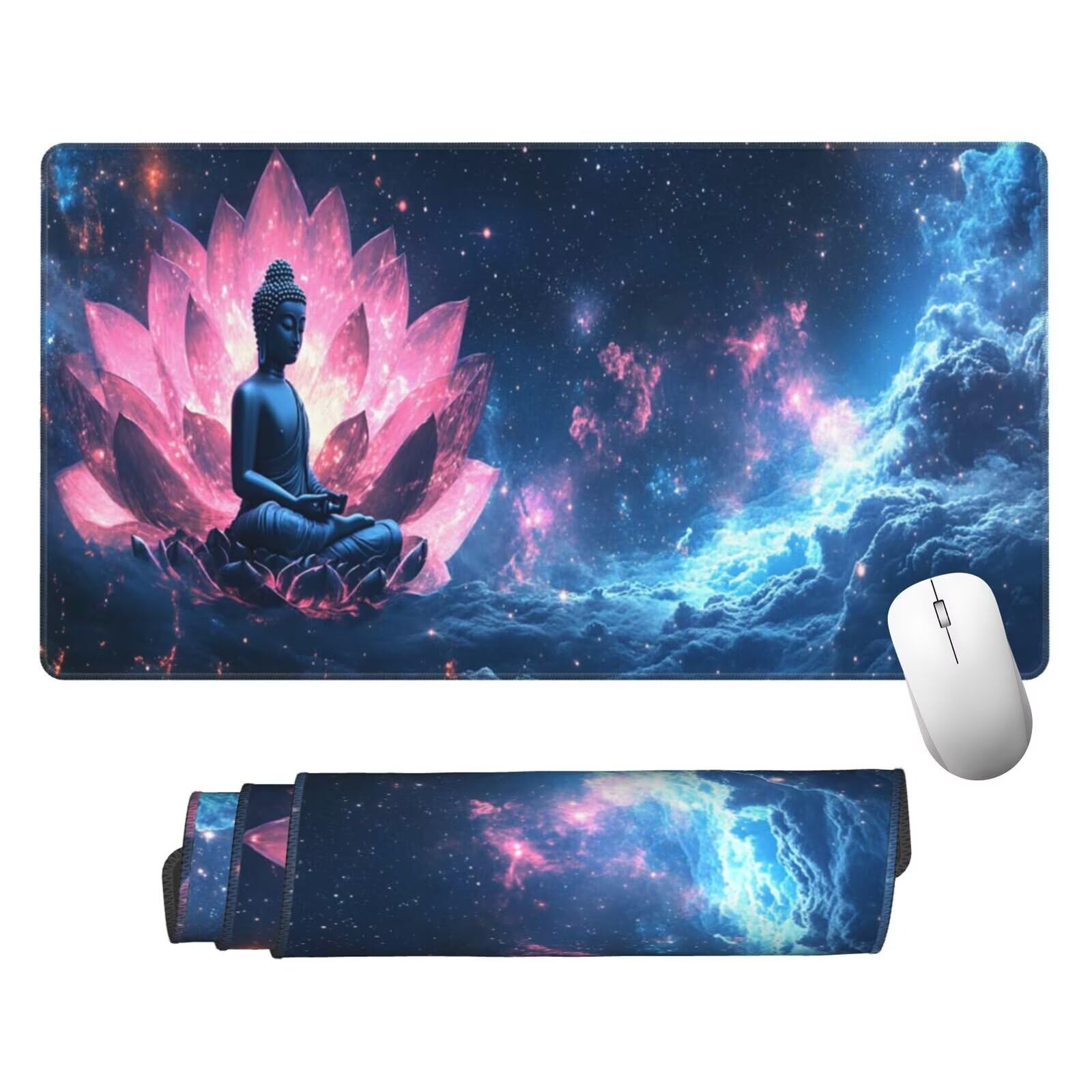 Podkładka pod mysz lotos XXL Budda mata na biurko 1600 x 800 x 3 mm zmywalna podkładka do gier na laptopa, z antypoślizgową gumową podstawą, do graczy, PC, pracowników biurowych Y575