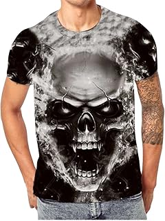 Herren 3D T-Shirt mit Totenkopf Druck Sport Kurzarm Casual Top Rundhals Shirts Schlanke 3D-gedruckte O-Ausschnitt Bluse M...