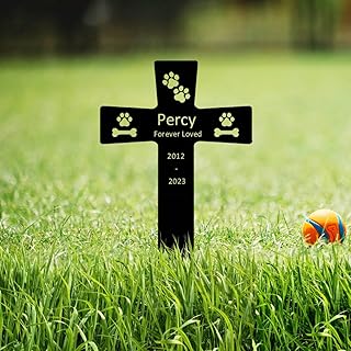Goodqueen Custom Dog Memorial Garden Stake, Personalized Dog Memorial Grave Marker Cross, Metal Dog Paws Memorial Remembrance Plaque Stake for Cemetery, Pet Dog Sympathy Grave Stake