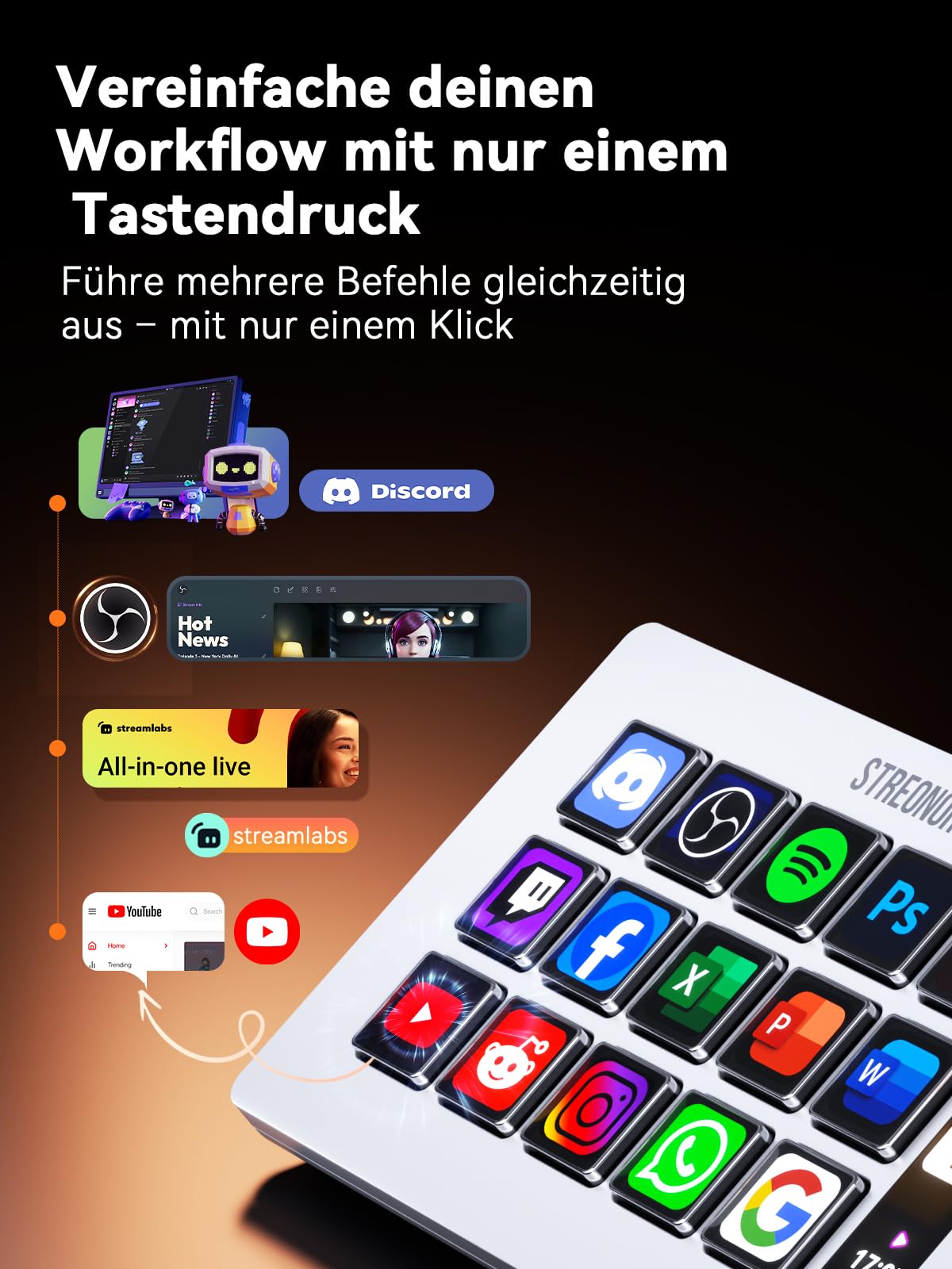 Stream Controller Standard S15 mit 15 Tasten und Info-Display | Stream Control Deck für OBS, Twitch, YouTube, Content Creators, Streaming & Gaming, kompatibel mit PC und Mac - Weiß