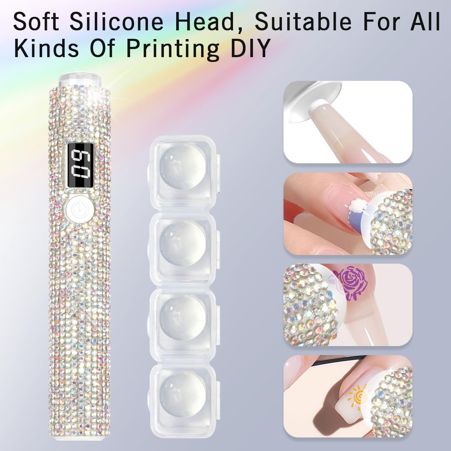 peccera Handheld UV Light for Gel Nails, Glitter Mini UV Light, Cordless Portable Nail Lamp for Fast Curing, Rechargeable LED Lamp for Rhinestone Glue Nail DIY Decoration - AB Diamond