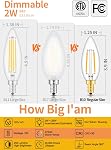 2W Dimmable LED Candelabra Bulb 2700K Warm White, 25W Equivalent 250LM E12 Base LED Candle Bulbs, B10 Clear Glass Torpedo Shape Bullet Top, 360 Degrees Beam Angle, 6 Pack | 25W Incandescent Equivalent 250LM Candle Bulbs, Clear Glass Torpedo Shape Bul
