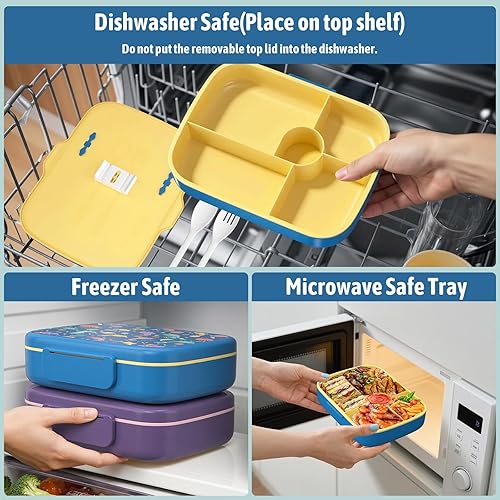 Miniatura 8 de Lonchera Bento para niños con recipientes térmicos a prueba de fugas con bolsa de almuerzo aislada, juego de utensilios de regreso a la escuela,