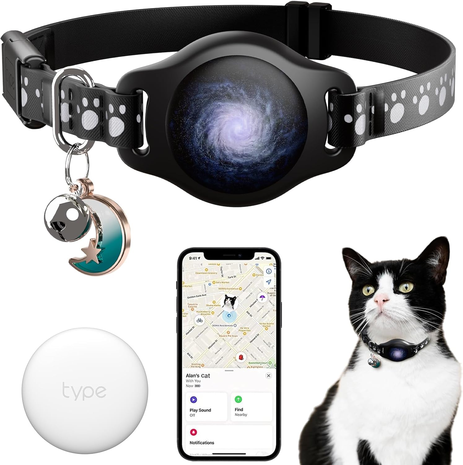 Cat Tracker Collar Waterproof Airtag Cat Collar with Finder Tag (iOS ONLY Not for Android Devices)