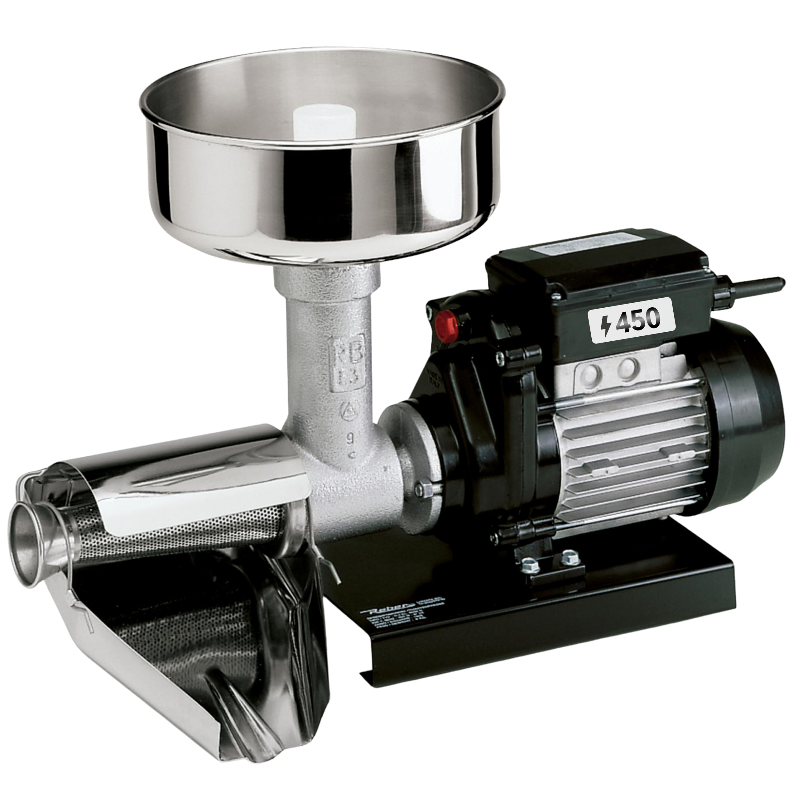 Reber Spremipomodoro Elettrico N.3 450W per Salsa di Pomodoro, Conserve, Marmellate e Succhi di frutta – Produzione fino a 140 Kg/h – Accessori in Acciaio Inox – Motore a Induzione per Uso Continuo
