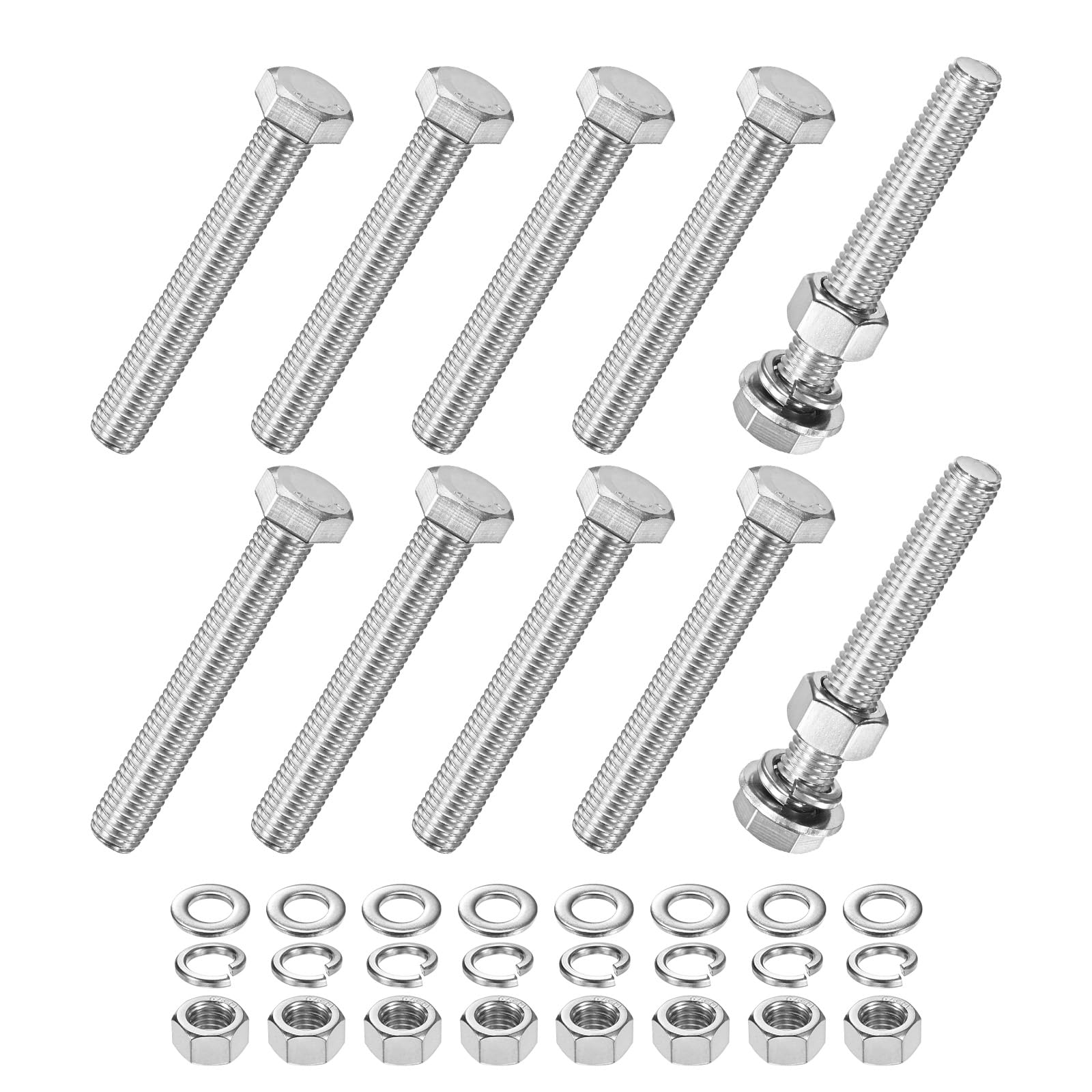 M METERXITY 10-Pack Hex Head Screw Bolt with Nuts Flat & Lock Washers M12x80mm Stainless Steel Bolts and Nuts Kit Fully Threaded Metric Bolt Assortment for Equipment/Machinery — image 1