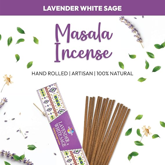 Sacred Element's Lavender & White Sage Masala Incense Sticks Calming Aromatherapy Blend for Meditation, Relaxation & Cleansing Perfect Fall or Housewarming Gift 15g Pack (Total 100+ Sticks)