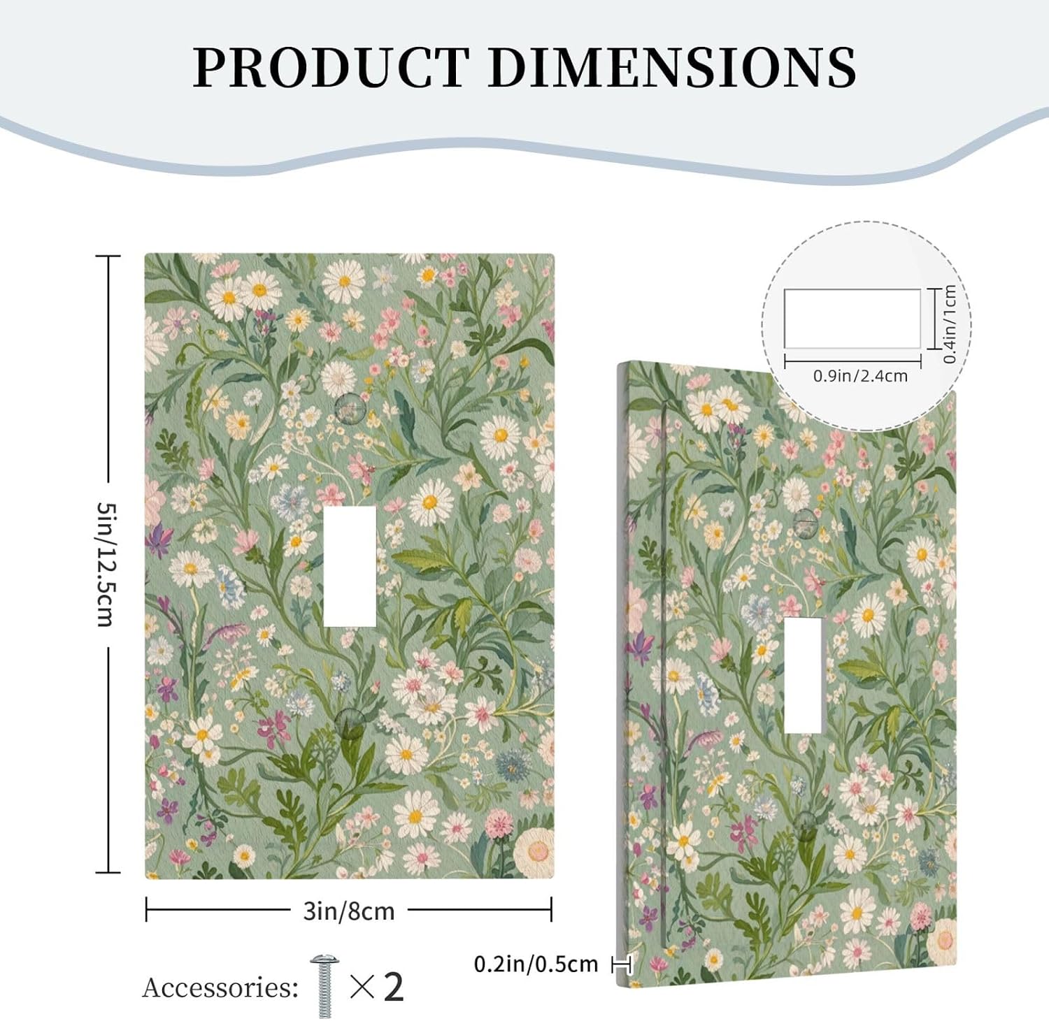 Decorative Switch Cover Plate with Vintage Wildflowers & Daisies on Light Green Background Design Single Gang Toggle Switch Plate Light Switch Covers Artistic Faceplate