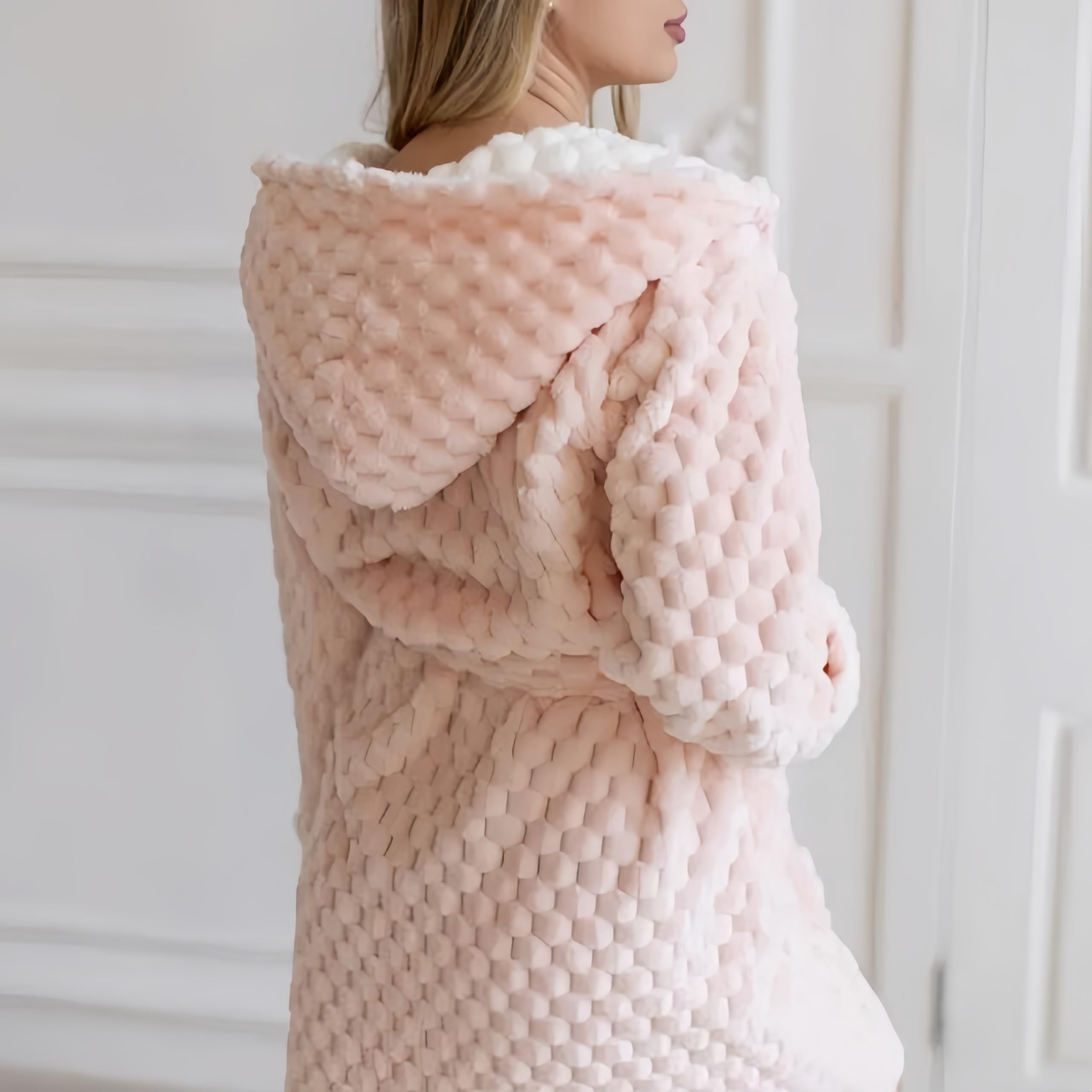 Albornoz con Capucha de Terciopelo Coral Rosa para Mujer, Bonito y Cálido, Informal, de Invierno, Suave, Cómodo y Esponjoso, de Manga Larga, Liso, para Estar En Casa.