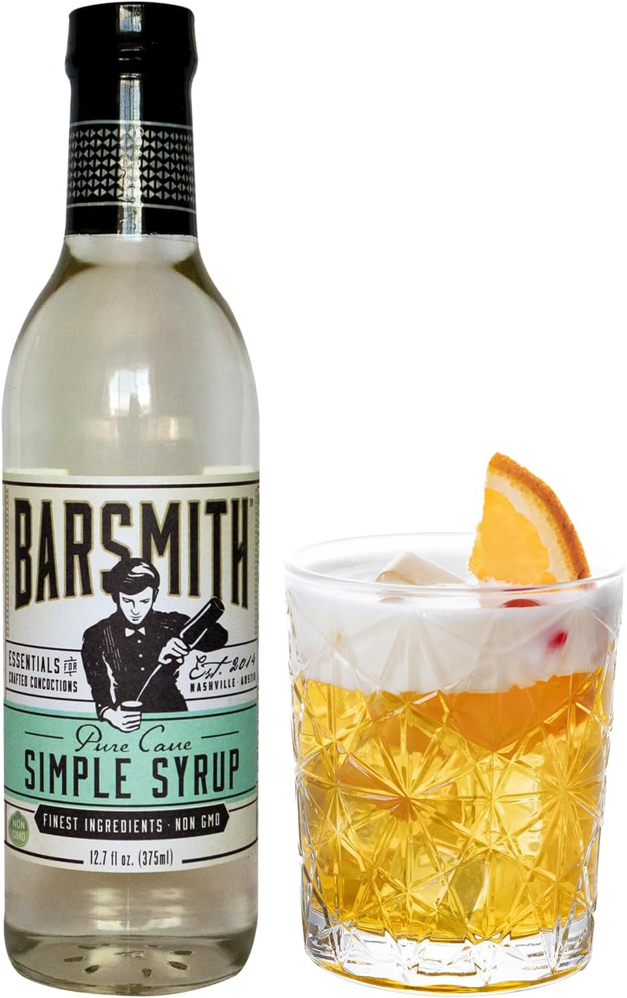 Barsmith Bar Essentials Simple Syrup - Clean & Consistent Flavor - Non GMO & Non Alcoholic Cocktail Mixer - Perfect for Cocktail, Iced Tea, Whiskey and as Baking Sweetener - 12.7oz Bottle (Pack of 1)