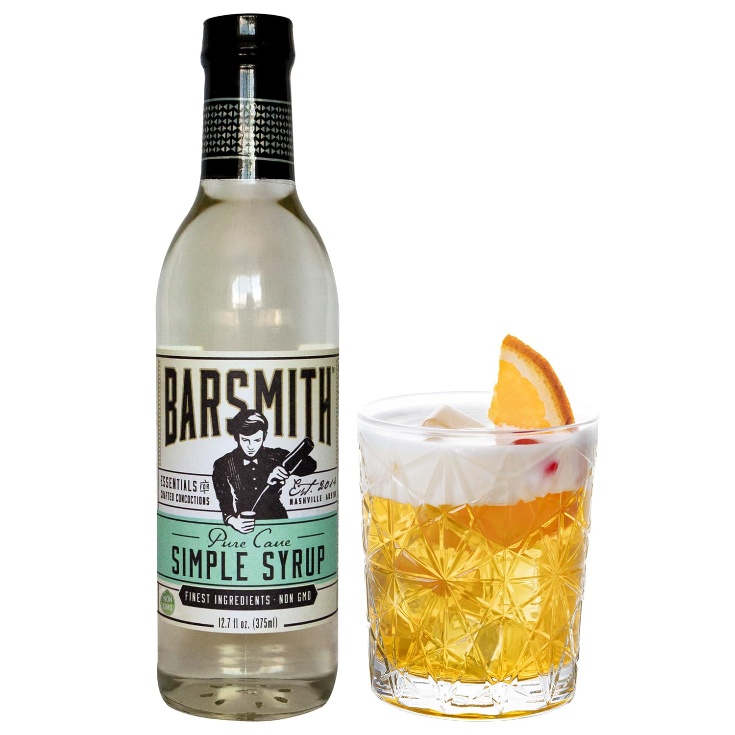 Barsmith Bar Essentials Simple Syrup - Clean & Consistent Flavor - Non GMO & Non Alcoholic Cocktail Mixer - Perfect for Cocktail, Iced Tea, Whiskey and as Baking Sweetener - 12.7oz Bottle (Pack of 1)
