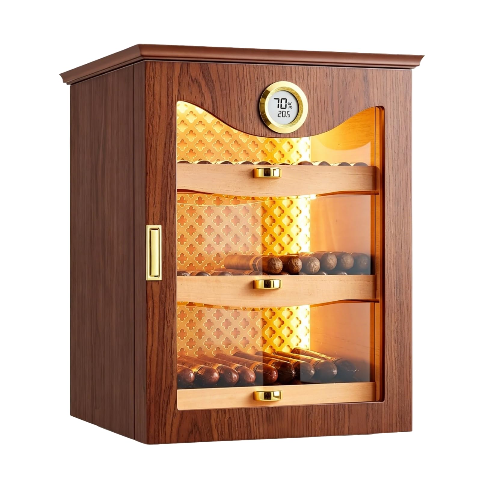 ZHENYUWANG Cigar Humidor, Holds 130 Cigars, Compact Cedar Wood Humidor, Equipped With An Adjustable Humidifier And Electronic Hygrometer, Designed For Cigar Aficionados Walnutcolor